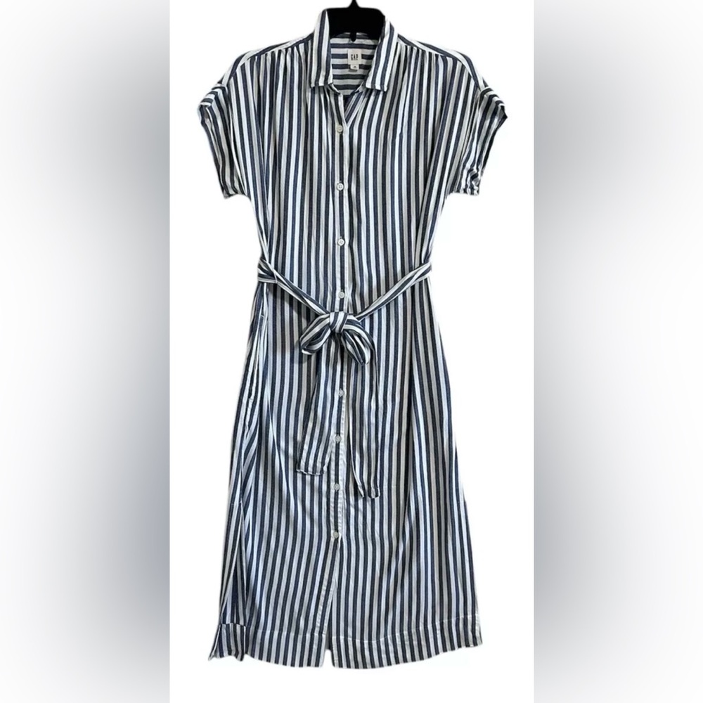 Striped blue  and White Midi Shirt Dress
